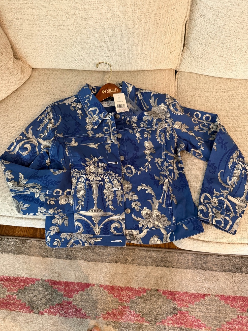 Marisa Christina Navy & Cream Baroque-Print Jean Jacket